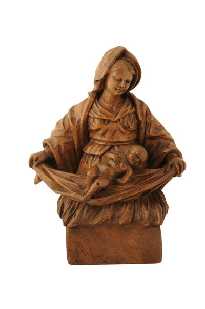 Kleine lindehouten houtsnede van de Madonna en Kind (lindehout) door French School