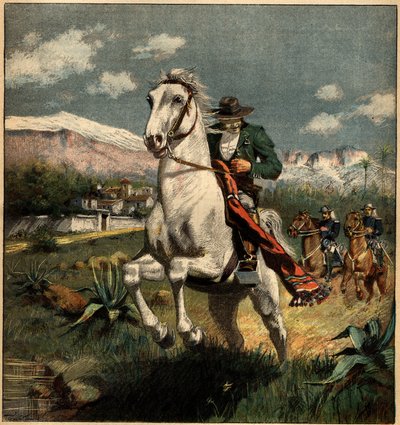 Smokkelaar in de Pyreneeën achtervolgd door de karabiniers van de koning. Gravure in "La Terre Illustree" nr. 75 van 7 april 1892. door French School