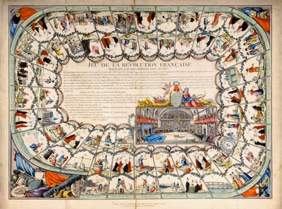 Slangen en ladders bord gebaseerd op de Franse Revolutie, 1791 door French School
