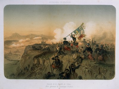 Soldaten onder aanval bij de slag van Alma op 20 september 1854 door French School