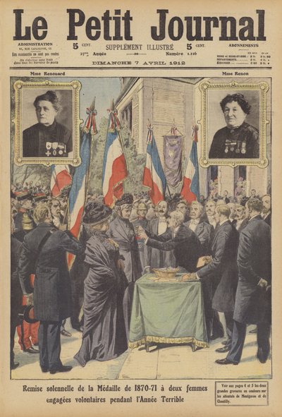 Plechtige uitreiking van de Frans-Pruisische Oorlogsmedaille aan twee Franse vrouwelijke vrijwilligers van het jaar... door French School