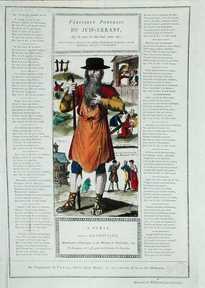 Liedblad met het Ware Portret van de Zwervende Jood door French School