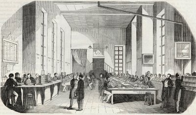 Sorteren van brieven in Parijs - Gravure in 