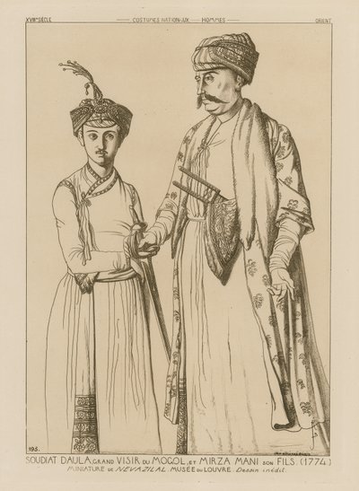 Soudiat Daula, Grootvizier van de Mongolen en zijn zoon, Mirza Mani (1774) door French School