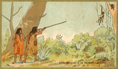 Zuid-Amerikaanse indianen jagen op apen met blaaspijpen door French School