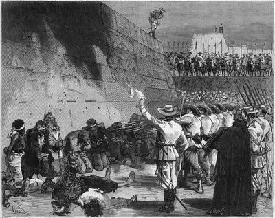 Spaans-Amerikaanse Oorlog of Cubaanse Onafhankelijkheidsoorlog (1868-1898) tussen Spanje en Noord-Amerika: het Spaanse leger executeerde de gevangenen van het Amerikaanse schip 