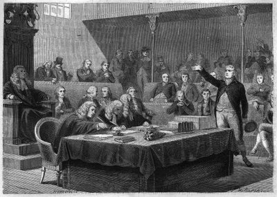 Toespraak van Afgevaardigde Fox aan het Parlement van Engeland over de invasie van Frankrijk in Zwitserland, november 1802 - Gravure uit 