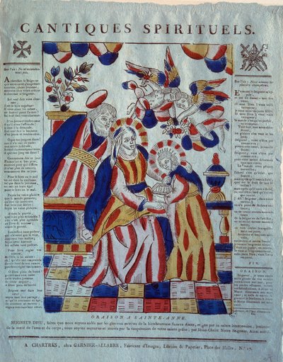Geestelijk lied: gebed tot Sint-Anna. Gravure van de 19e eeuw. Parijs, Museum voor Volkskunst en Tradities door French School