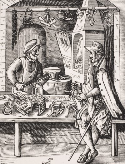 Spoormaker, reproductie van een houtsnede door Jost Amman (1539-91) uit 