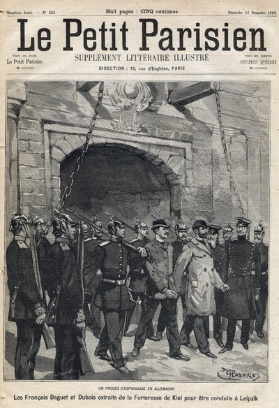 Spionageproces in Duitsland: de Fransen Daguet en Dubois overgebracht van de Kiel-vesting naar Leipzig. Een van de krant Le petit Parisien op 10/12/1893 (gravure) door French School
