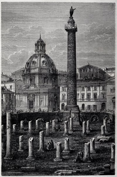 Plein en Zuil van Trajanus (Trajanuszuil) (Colonna Traiana) en Ulpiaanse Basiliek (reis van Francis Wey in 1864-1868) - in 