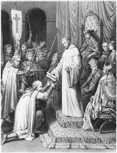 St. Bernard, abt van Clairvaux, geeft de Tempeliers hun regels door French School