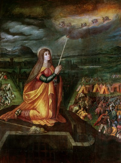 St. Genevieve bidt om de komst van Attila en zijn Hunnen af te wenden door French School