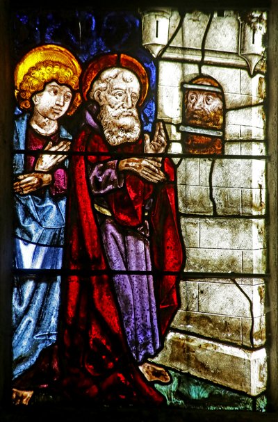 St. Johannes de Doper in de gevangenis bezocht door St. Johannes en een andere apostel door French School