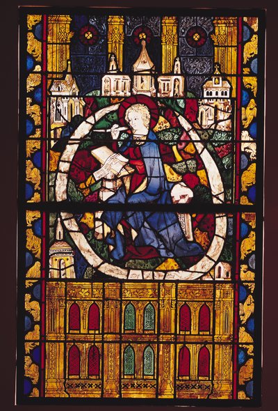 St. Johannes de Evangelist schrijft de Apocalyps, Parijse School, ca. 1350 door French School