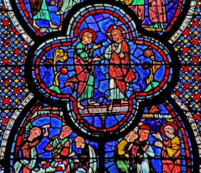 Het Sint-Jans-raam: Christus verschijnt aan Sint-Jan door French School