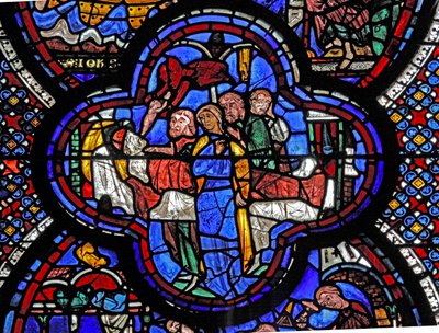 Het Sint-Jans-raam: De dood van Stacatus: een demon neemt zijn ziel door French School