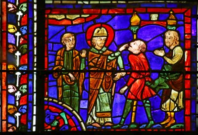 St. Martin geneest een bezeten ziel, scène uit het leven van St. Martin, kathedraal van Chartres door French School