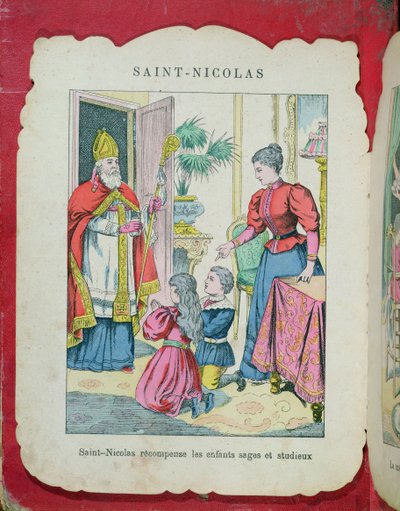 St. Nicolaas bezoekt de welgemanierde en ijverige kinderen, ca. 1880 door French School
