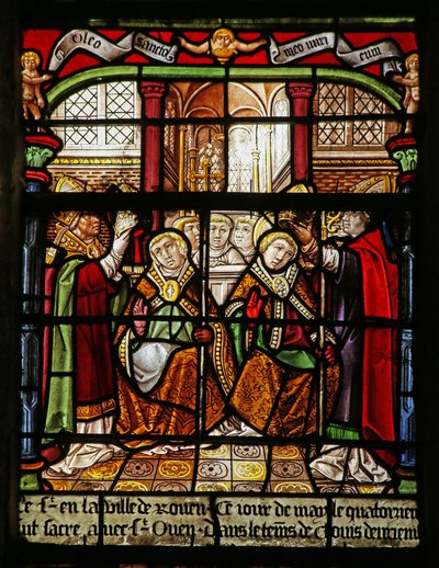 Sint Ouen en Sint Eloi op de troon door French School