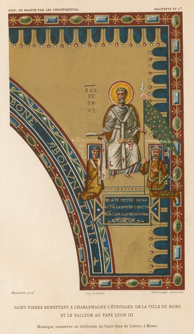 St. Pieter stuurt Karel de Grote de standaard van de stad Rome door French School