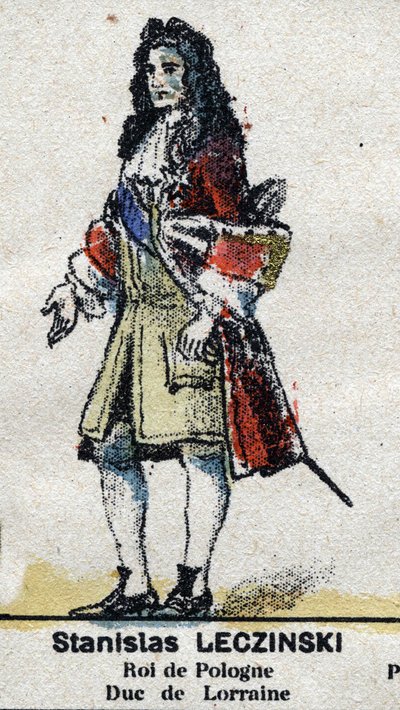 Stanislas I Leszczynski (1677-1766), Hertog van Lotharingen en Bar, Koning van Polen. In "Galerie van Koningen en Koninginnen van Frankrijk en illustere personages van 1643 tot 1895" Epinal afbeelding. door French School