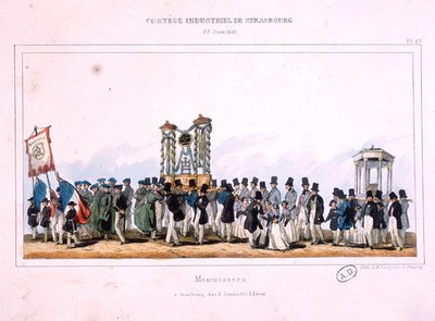Begin van de processie van de timmerlieden in Straatsburg, 25 juni 1840 door French School