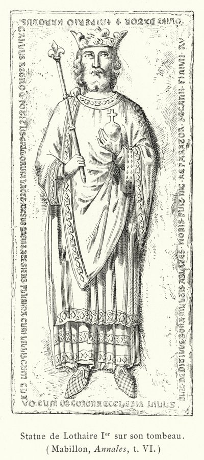 Standbeeld van Lotharius I op zijn graf (gravure) door French School