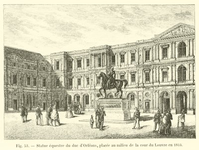 Ruiterstandbeeld van de hertog van Orléans, geplaatst in het midden van de binnenplaats van het Louvre in 1844 door French School