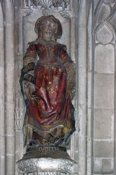Standbeeld van Judith (polychroom steen) door French School