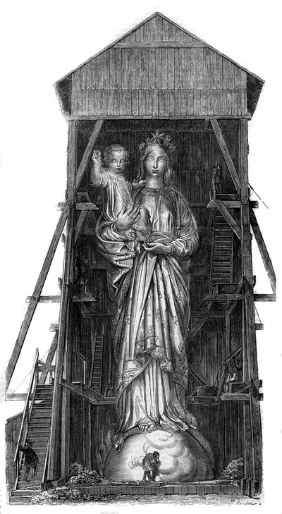 Standbeeld van Notre Dame de France in Puy-en-Velay (Puy-en-Velay) in Haute Loire (43): model van het standbeeld dat gesmolten moet worden uit het ijzer van de kanonnen genomen in Sebastopol. Het standbeeld werd voltooid in 1860 en was 16m hoog. Van een fo door French School