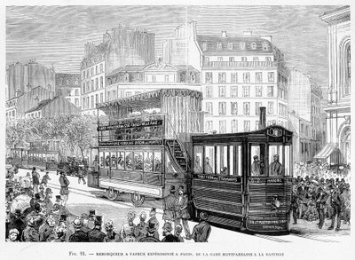 Stoomsleepboot voor ervaren tramwagons in Parijs, van Montparnasse station naar Bastille - in 