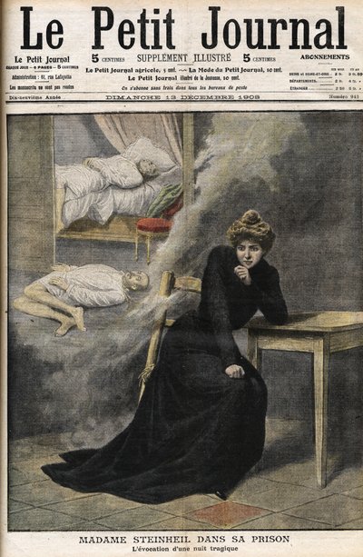 Steinheil-zaak: Marguerite Steinheil (1869-1954) in haar gevangenis - Le Petit Journal, december 1908 (gravure) door French School