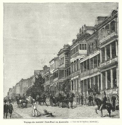 Straat in Sydney, New South Wales, Australië (gravure) door French School