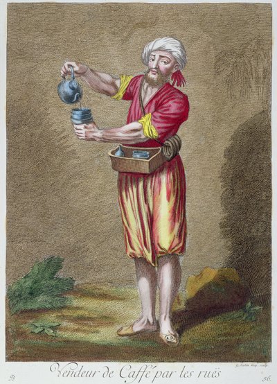 Straatverkoper die koffie verkoopt, uit de collectie van prenten van kostuums uit de Levant, gegraveerd door G. Scotin, 1707-08 door French School