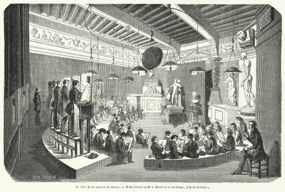 Studenten in een klas in een vrije tekenschool, Frankrijk door French School