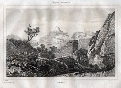 Subiaco Lazio in de Metropolitane Stad Rome - Gravure uit "Picturesque Italy" door M. de Norvins, Ch. Nodier 1834-1836. door French School