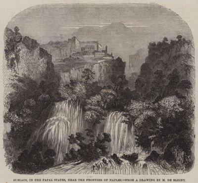 Subiaco, in de Pauselijke Staten, nabij de grens van Napels (gravure) door French School