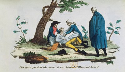 Chirurg opereert een kolonel van de huzaren op het slagveld door French School