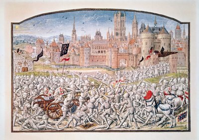 T.2 fol.287 Overwinning van de inwoners van Gent onder leiding van Philipp van Artevelde voor Brugge in 1381, uit Froissarts Kroniek, 1472 door French School