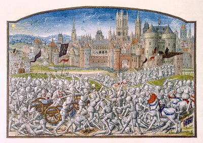 T.2 fol.287 Overwinning van de inwoners van Gent onder leiding van Philipp van Artevelde voor Brugge in 1381, uit Froissarts Kroniek, 1472 door French School