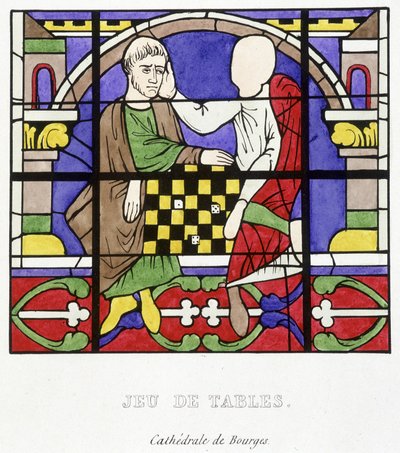 Tafelspel. Facsimile van een glas-in-lood uit de Middeleeuwen in "Histoire de la peinture sur verre" door Ferdinand de Lasteyrie door French School