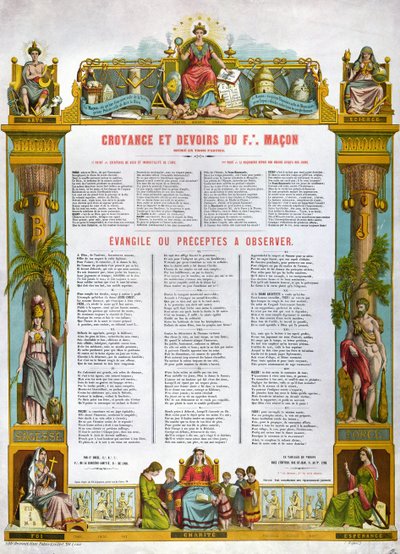 Tafel van Geloofsovertuigingen en Plichten van een Vrijmetselaar, 2e helft 19e eeuw door French School