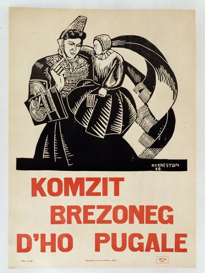 Spreek Bretons tegen je kinderen - Propagandaposter in het Bretons om Bretons aan te moedigen hun regionale taal te behouden door French School