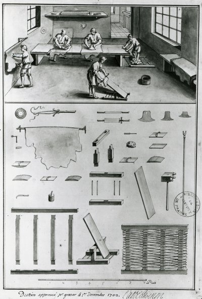 Leerlooiers, uit de Beschrijvingen van kunst en ambachten door Denis Diderot (1713-84), gepubliceerd c.1770 (zwart-wit foto) door French School