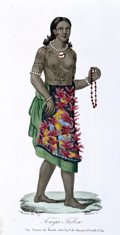 Getatoeëerde vrouw uit Tonga-Tabou - in 