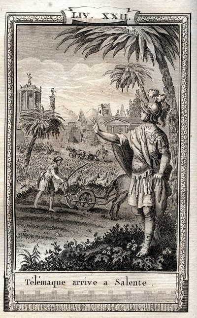 Telemachus keert terug naar Salente - gravure uit 1798 door Monnet in 