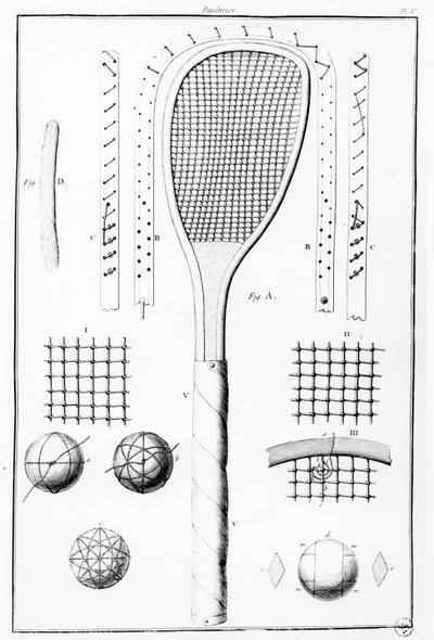 Tennisracket en ballen, uit 