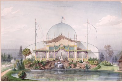 Tent en grote kas in de tuin van de Wereldtentoonstelling in Parijs in 1867 door French School