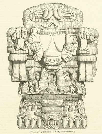 Teoyaomiqui, de Godin van de Dood, Mexicaans idool (gravure) door French School